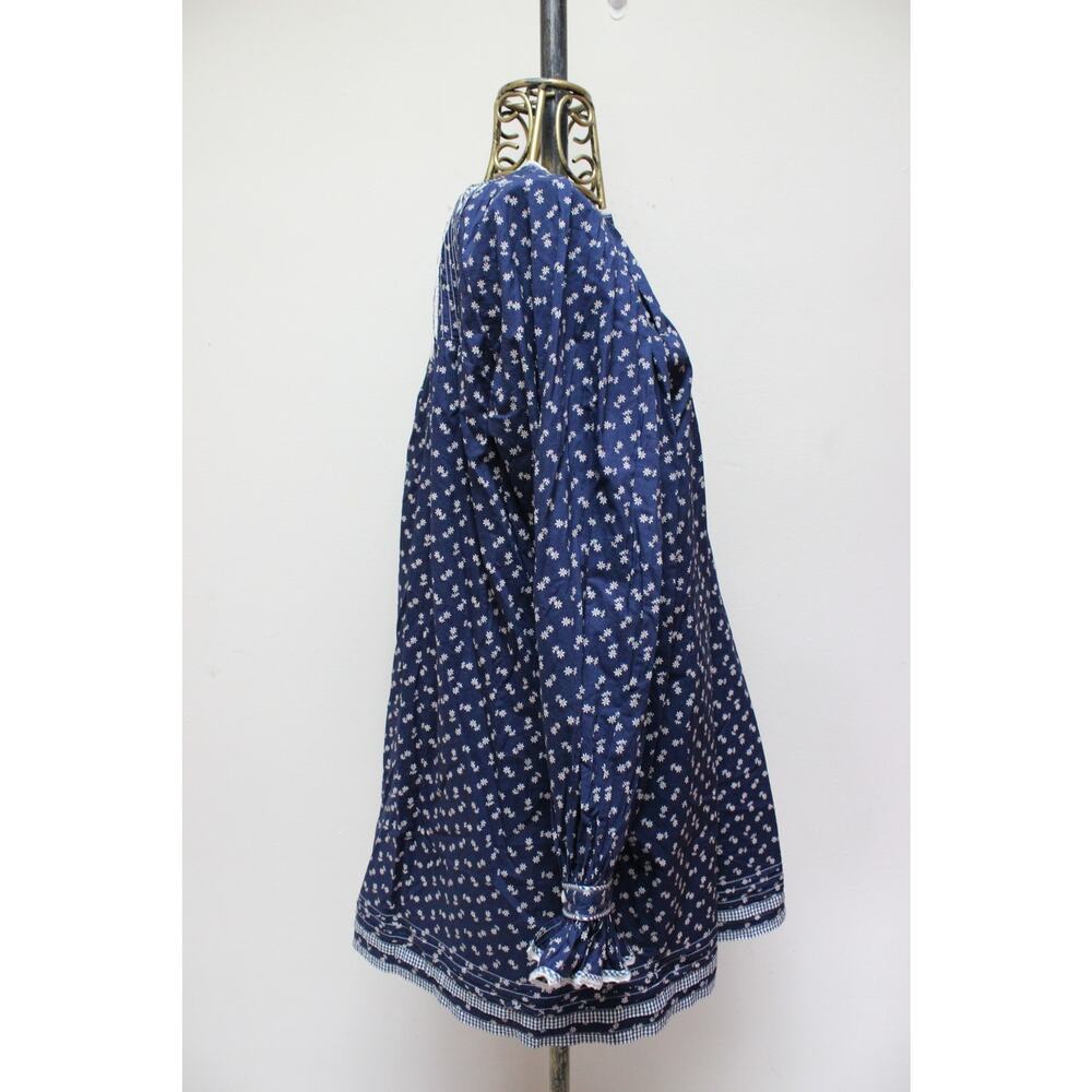 Doen Navy Beatrice Blue Floral Long Sleeve Pleated High Collar Dress Size XXL - Picture 5 of 8